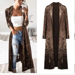 Plush Long Sleeve Velvet Maxi Cardagain